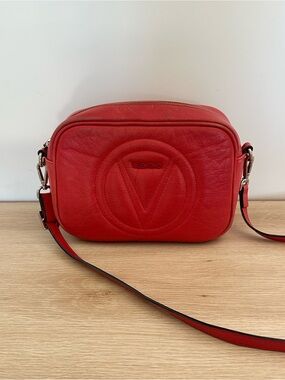 Valentino Red Quilted V Logo Leather Crossbody